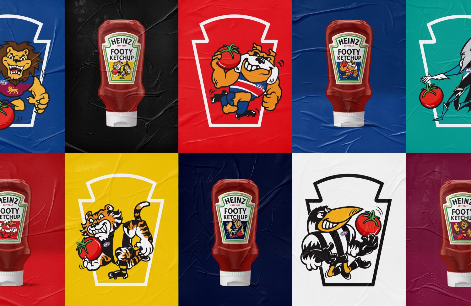 Heinz thay đổi bao bì để tôn vinh linh vật của 18 đội tuyển bóng bầu dục Úc