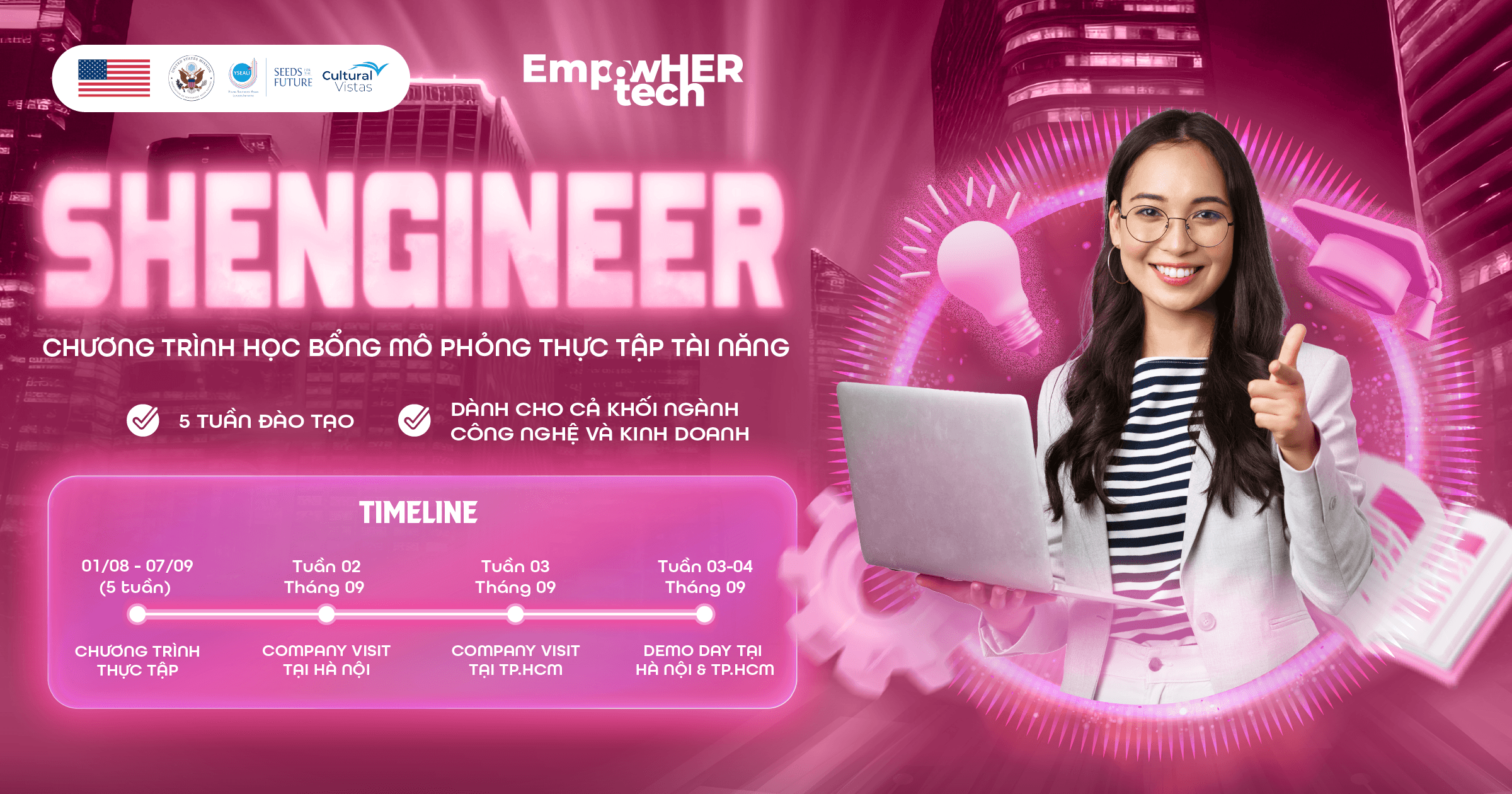 EmpowHER Tech do Lãnh sự quán Hoa Kỳ và YSEALI tài trợ đang mở đơn cấp học bổng SHEngineer Program