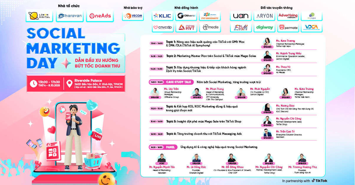 Cập nhật xu hướng, bứt phá doanh thu mùa Mega Sales cùng sự kiện SOCIAL MARKETING DAY 2025 