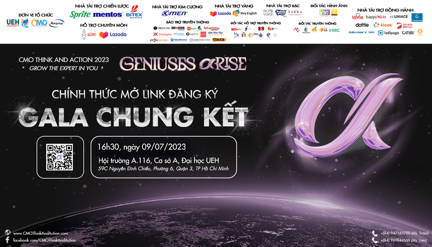 Cuộc thi Học thuật Marketing CMO THINK AND ACTION 2023: GENIUSES ARISE Mở đơn đăng ký Gala Chung Kết