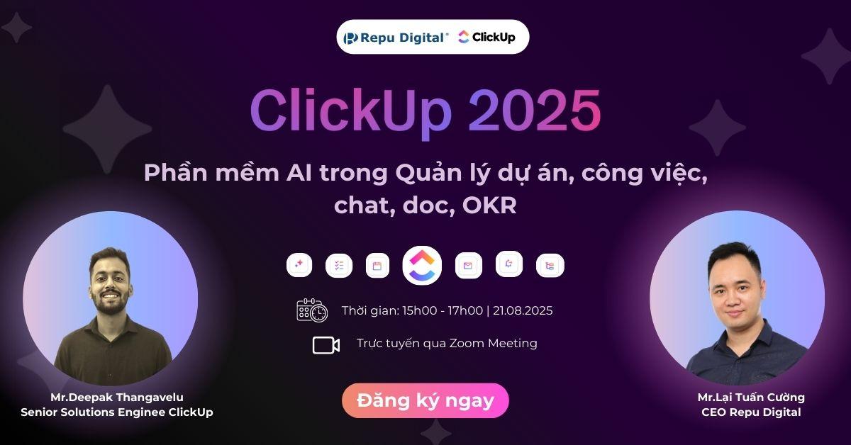 ClickUp 2025: Phần mềm AI trong Quản lý dự án, công việc, chat, doc, OKR